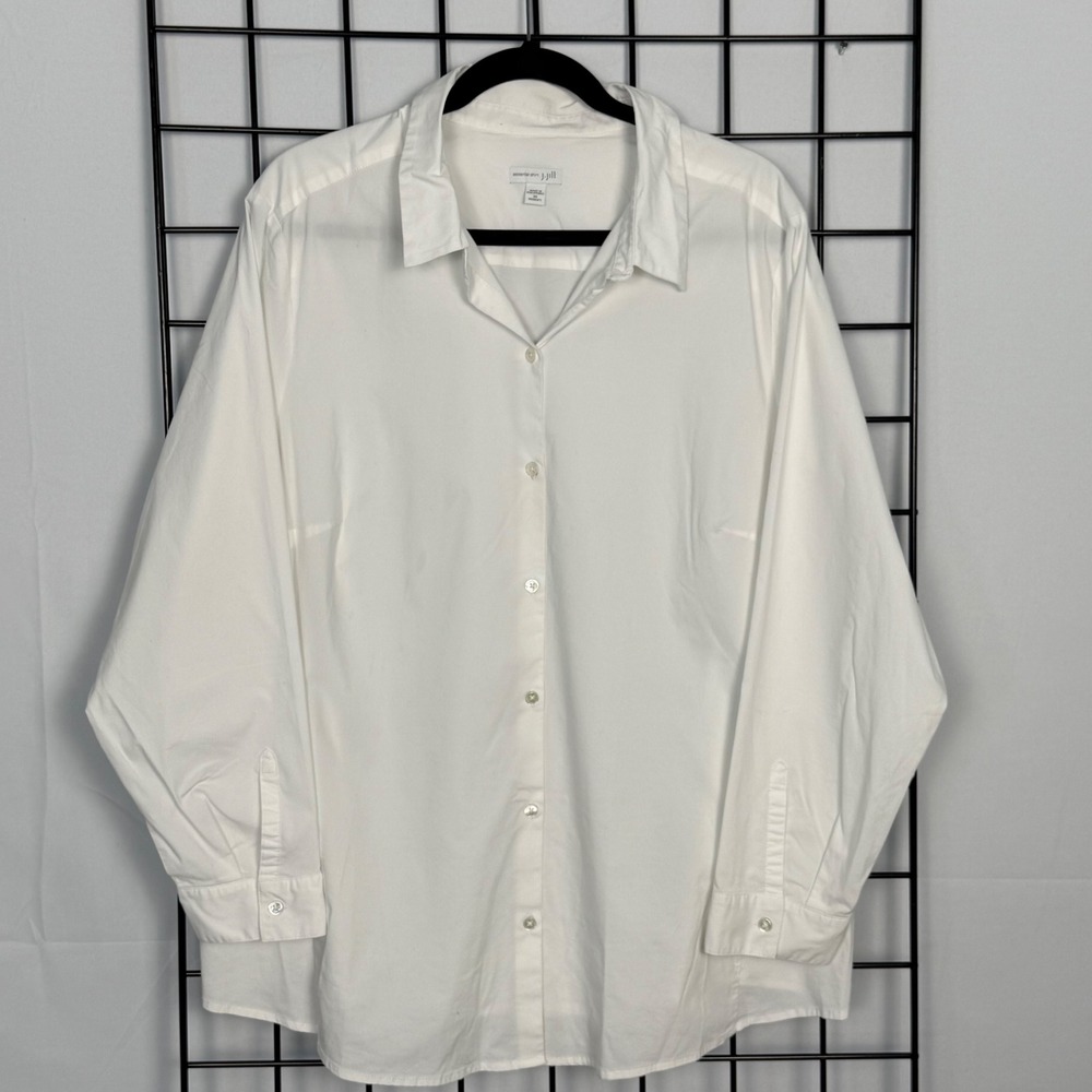 J. Jill Essential Shirt Women 3X White Long Sleeve Stretch Button Down Poplin